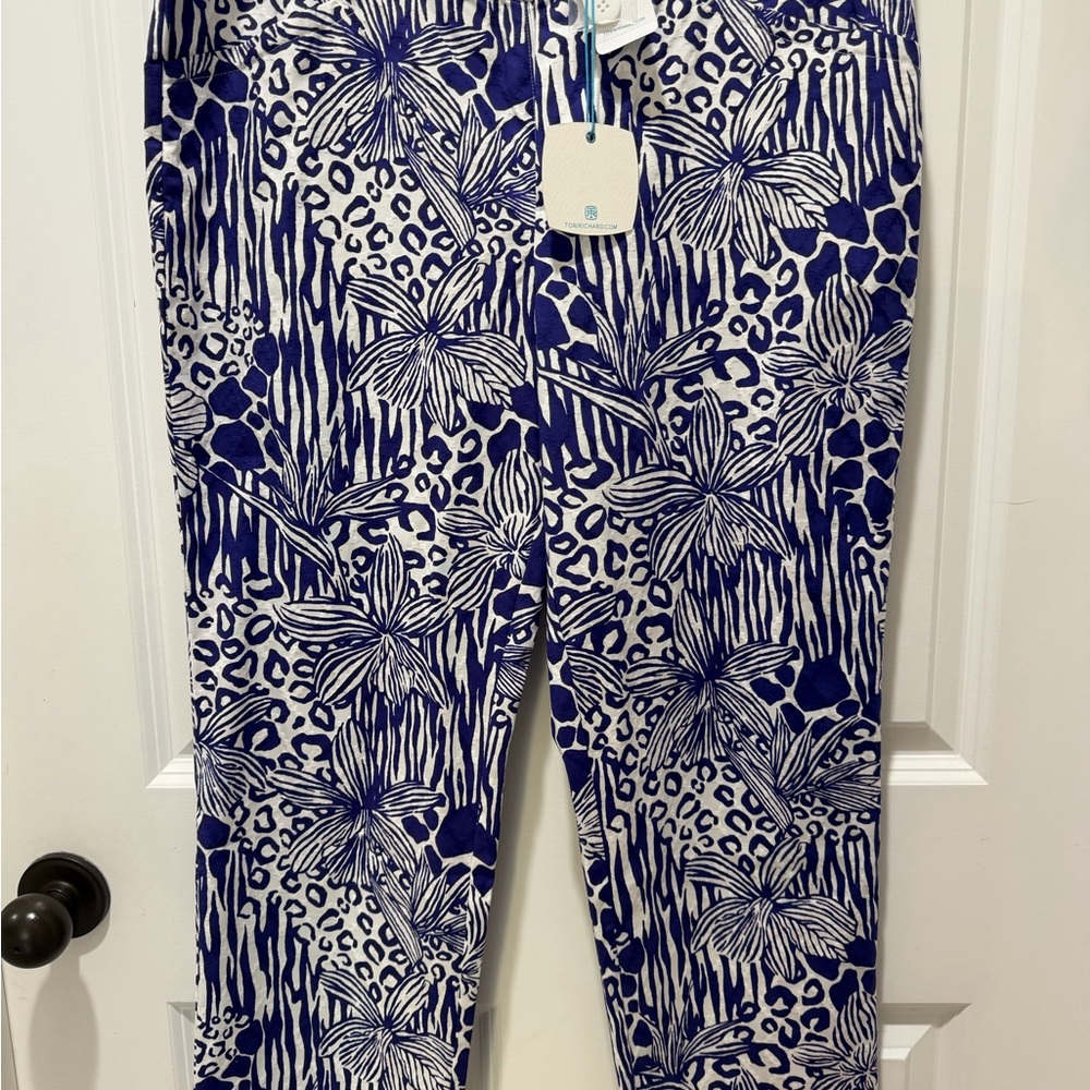 Tori Richard Navy and White Mixed Animal Floral Print Pants